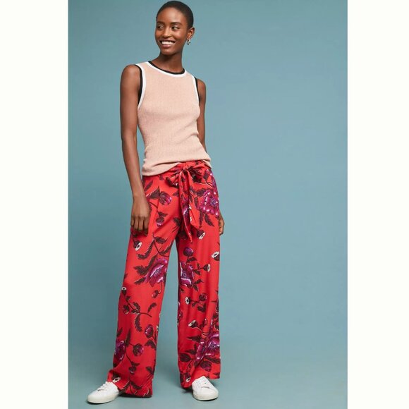 Anthropologie Margo Wide Leg Trousers Boho Floral Pants Flowy Straight Feminine - Picture 1 of 11